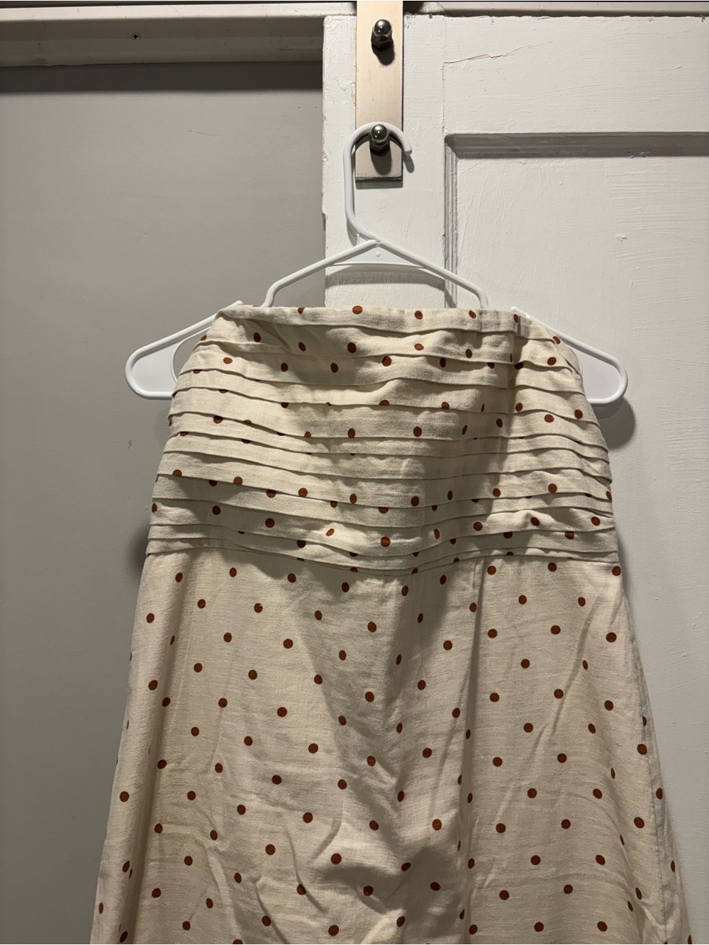 Abercrombie & Fitch Strapless Cream Midi Dress with Brown Polka Dots - Picture 5 of 6